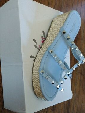 Olivia Miller Light Blue Studded Platform Sandals